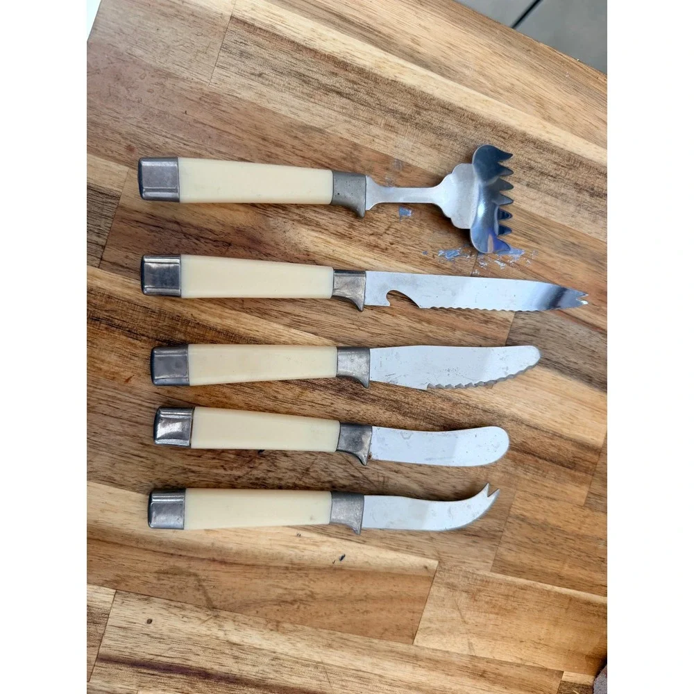 Regent Sheffield Vintage Stainless Steel Cutlery Set 5pc Cream Floral England
